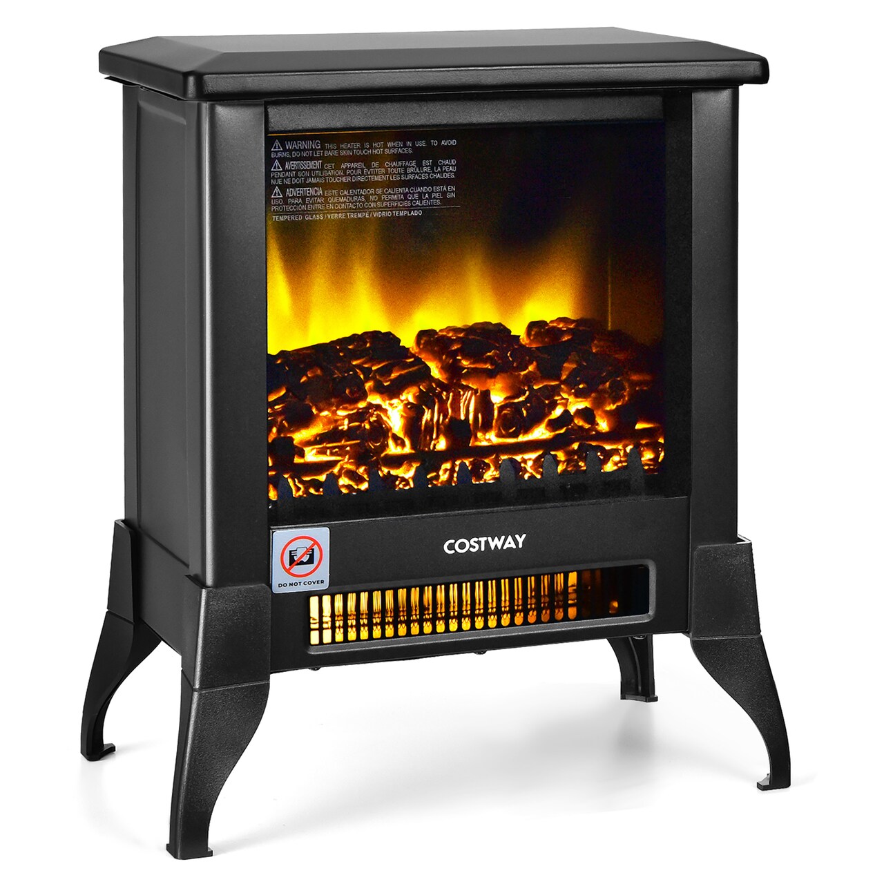 Costway 18'' Electric Fireplace Stove Freestanding Heater W/ Flame Effect 1400W